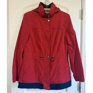 Nautica Red Hooded Anorak Rain Jacket with Blue Trim Drawstring Waist Women's S